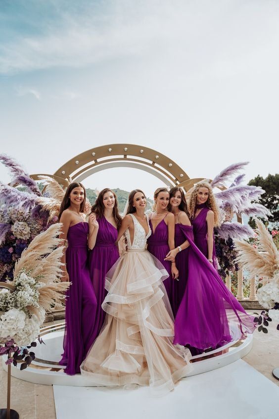 Purple Chiffon Floor Length Bridesmaid Dresses, LTP3292