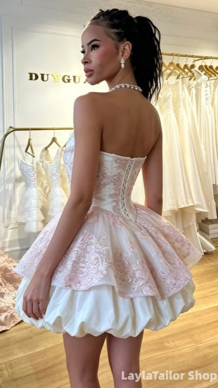 Princess Strapless Lace Short Homecoming Dress
