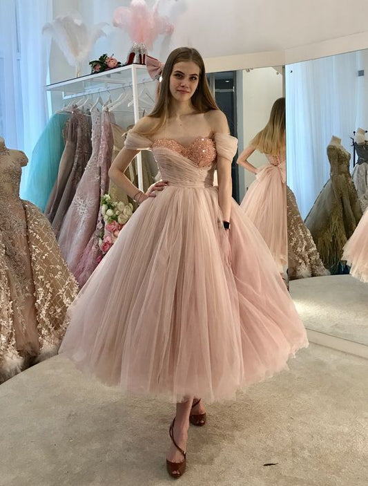 LTP1865,Blush Pink Beaded Tulle A-Line Homecoming Dresses, Graduation Dresses