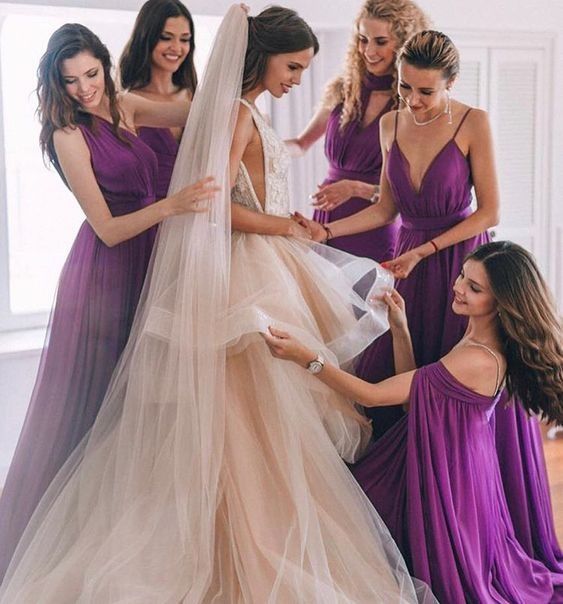 Purple Chiffon Floor Length Bridesmaid Dresses, LTP3292