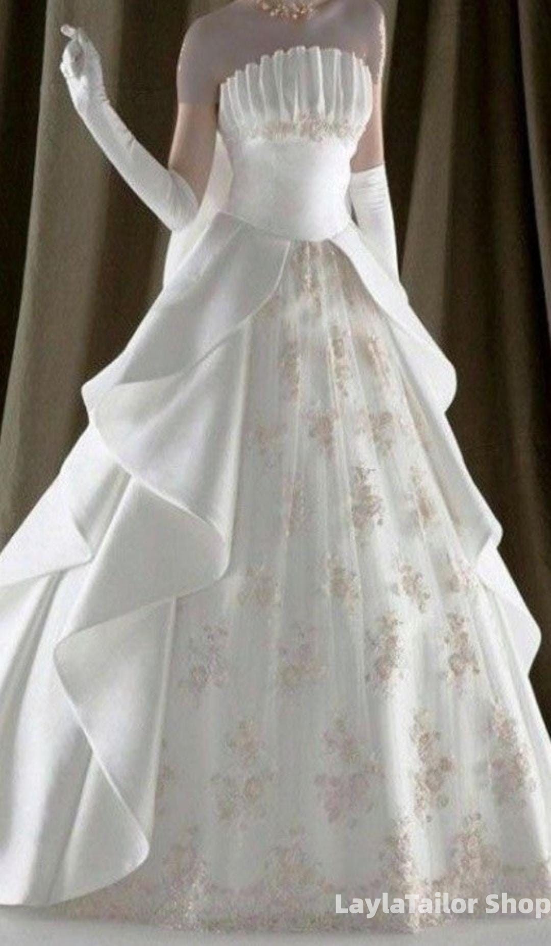 Elegant Floral A-Line Wedding Dresses Strapless Bridal Gown,LTP3708