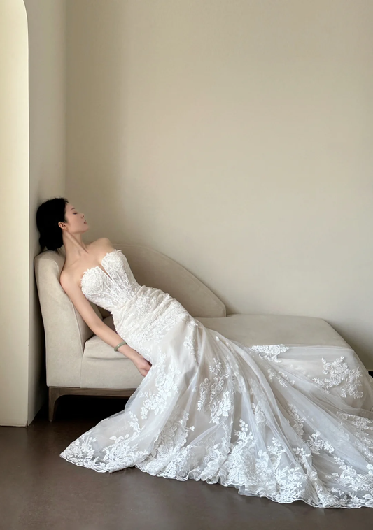 Luxury Women's Elegant Wedding Dresses Lace Side Split Sexy Princess Bridal Gown