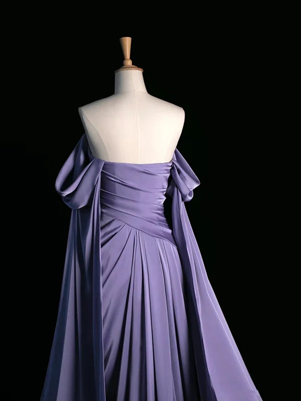 Elegant Purple Satin Prom Dress, Draped Bodice Formal Party Dress