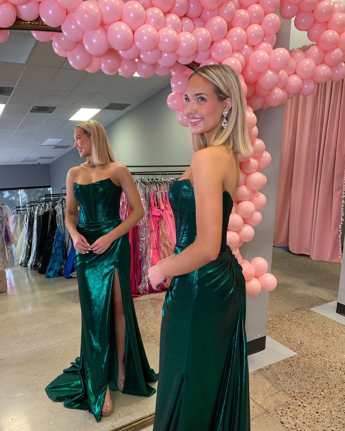 Strapless Purple Metallic Draped Prom Dress