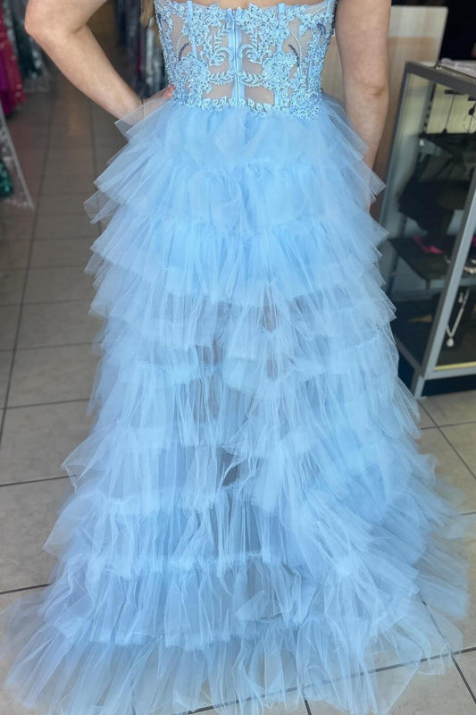 Sweetheart Light Blue High Low Tulle Ruffles Dress