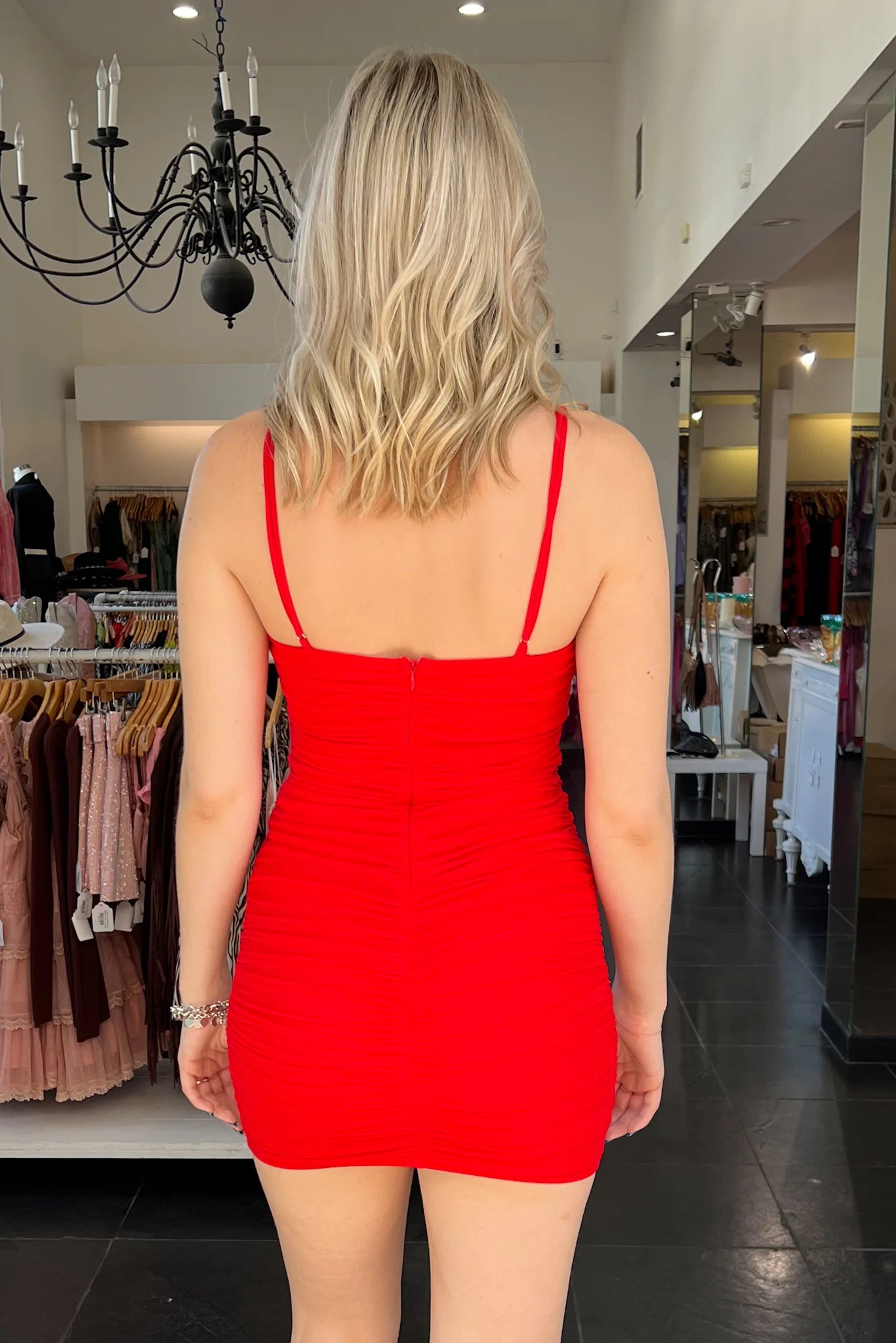 Spaghetti Straps Satin Bodycon Homecoming Dress