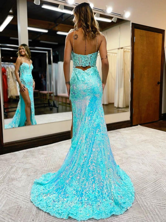 Beautiful Mint Green Split Sexy Prom Dresses