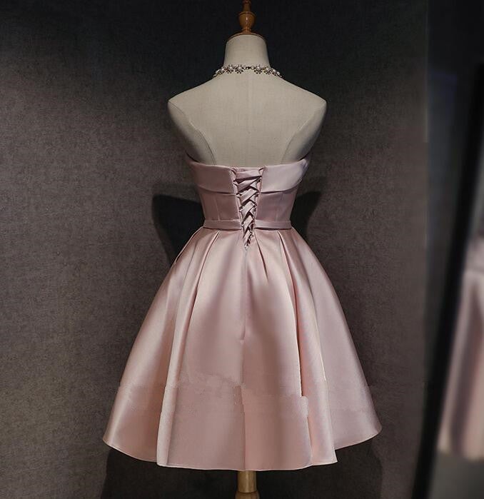 Pink Off The Shoulder Satin Homecoming Dresses