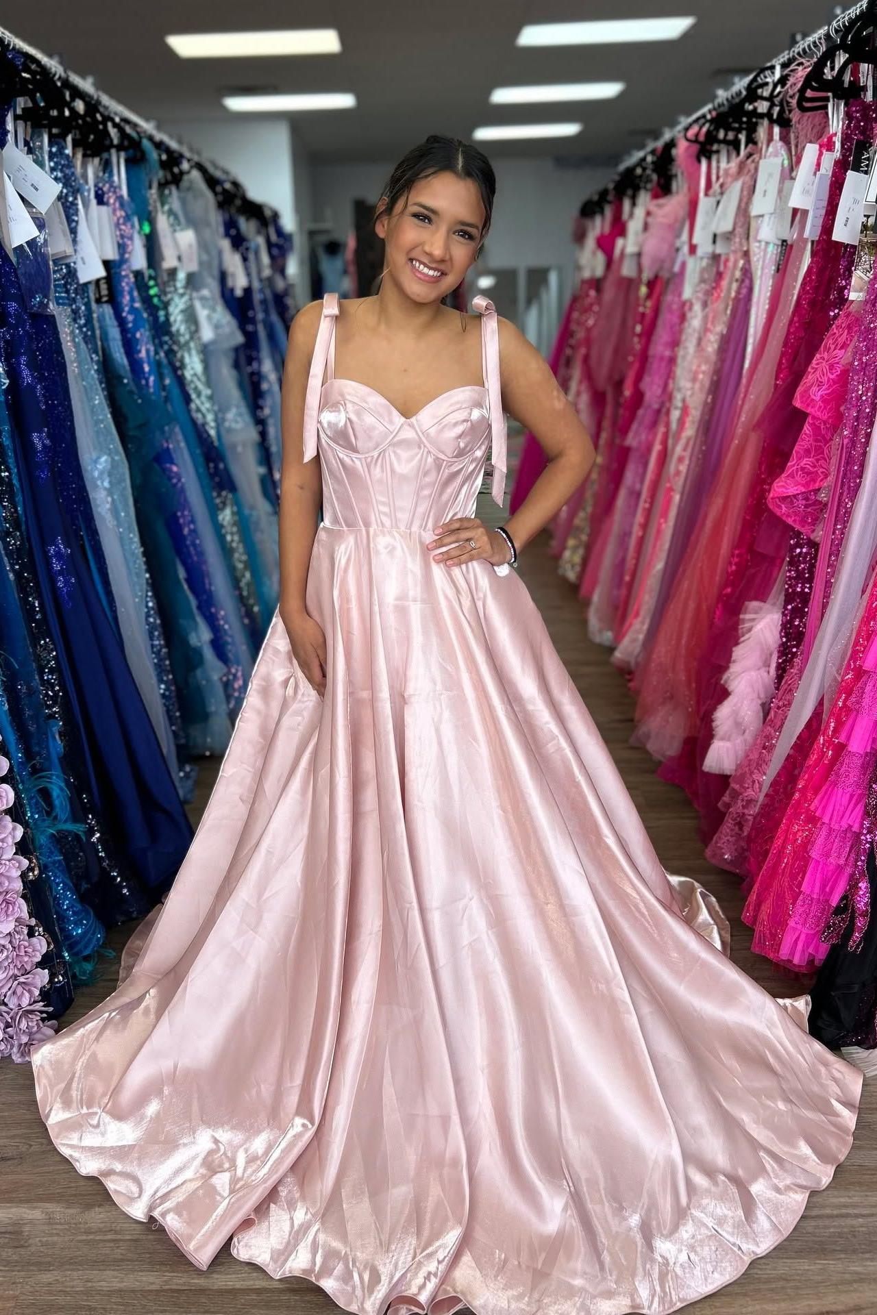 Bow Straps Red A-line Long Ball Gown