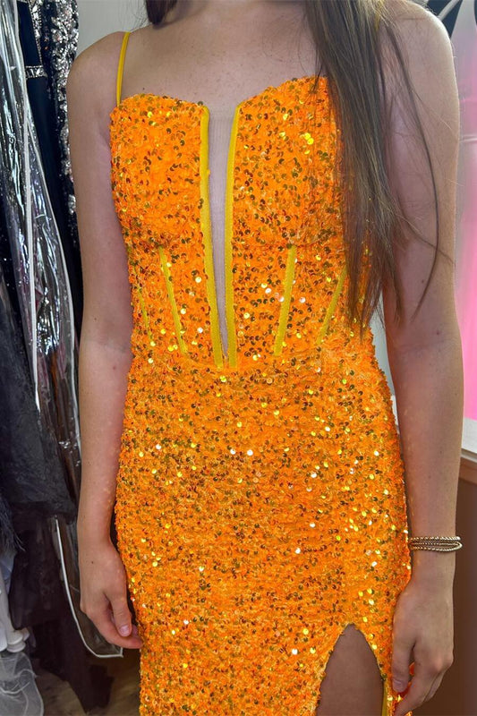 Yellow Sequin Mermaid Long Formal Dress