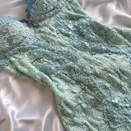 Powder Blue Sparkling Charming Retro Princess Stunning Unique Fashionable Beautiful Elegant Delicate Lace Short Lace Sequin Homecoming Dress Prom Dress Evening Dress Birthday Party Dress Prom Dress
