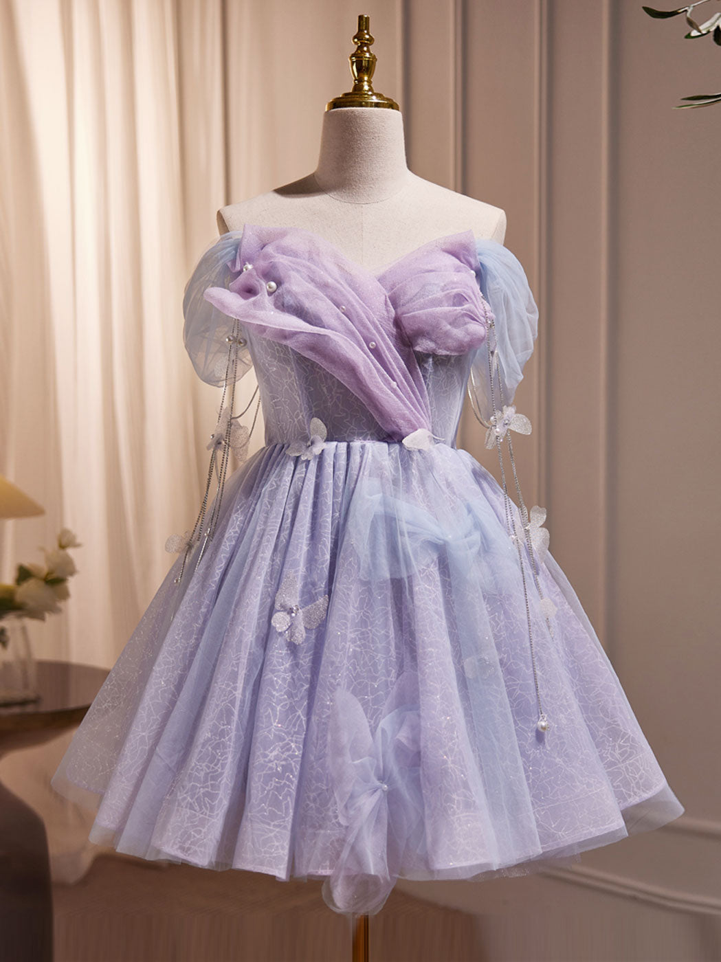 Purple Tulle Puffy Short Prom Dress, Cute Purple Homecoming Dress – Laylatailor Shop