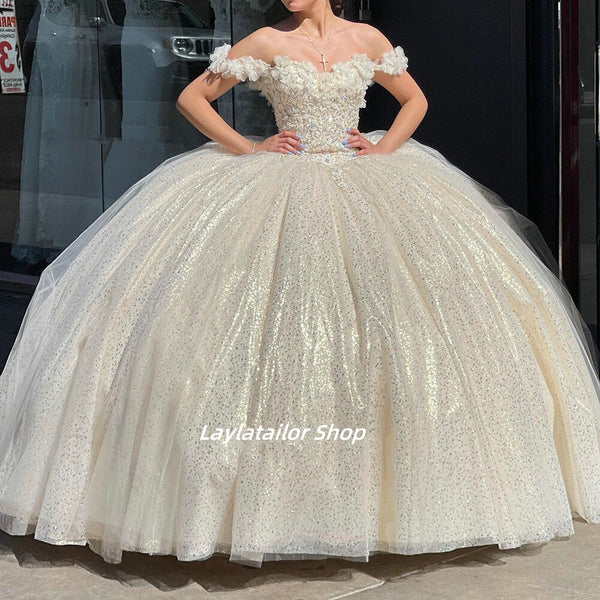 Off The Shoulder Green Prom Dress Sweet 16 Dress Ball Gown Y3029 main image 1