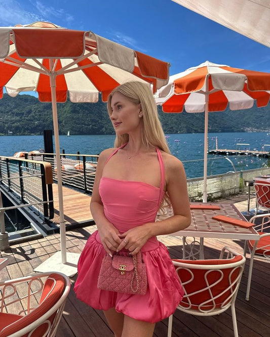 Sweet Pink Halter Neck Flower Bud Skirt 17Th Birthday Homecoming Dress