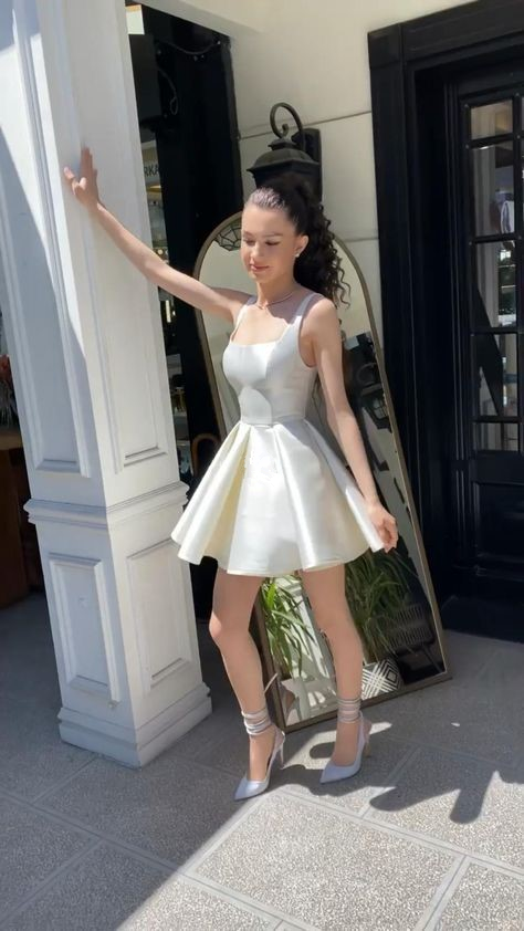Simple Sequare Neck White Short Prom Dress,Elegant Homecoming Dress – Laylatailor Shop