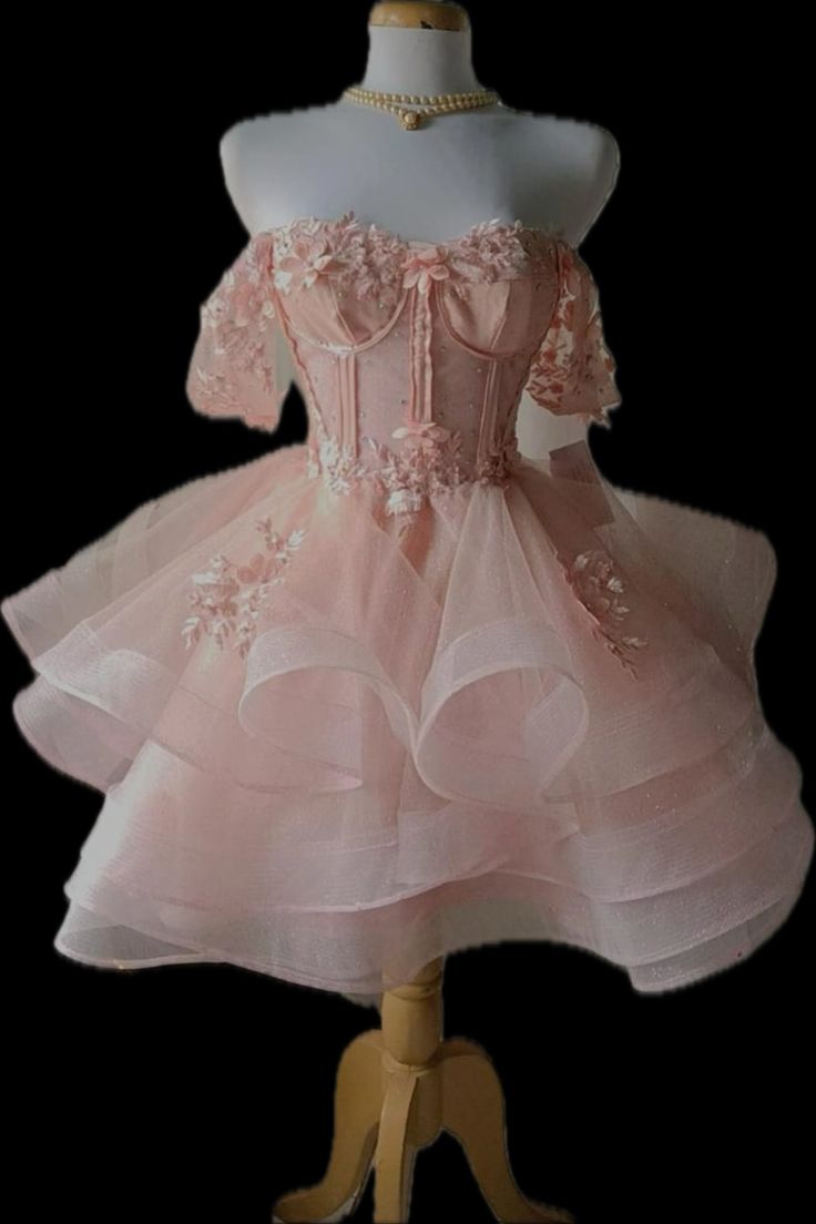 Unique Ball Gown Off The Shoulder Blush Pink Lace Formal Homecoming Dresses 8Th Grad Dance Graduation Dress Short Hoco Dresses