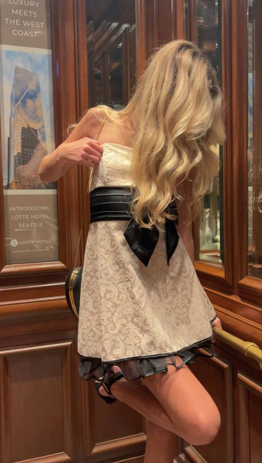 Vintage Light Champagne Strapless Short Homecoming Dress Mini Party Dress