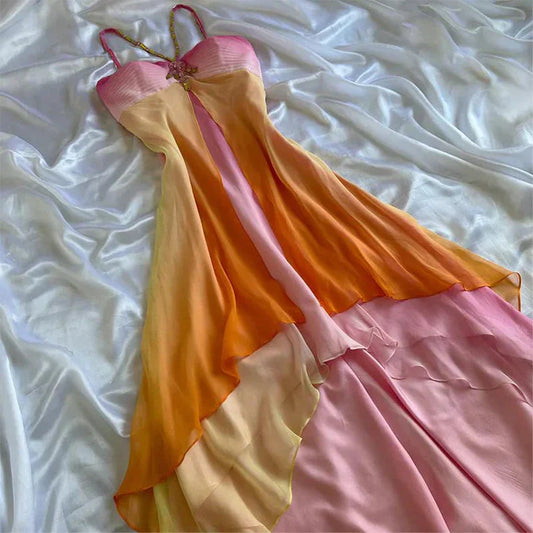 Vintage Spaghetti Straps Chiffon Colorful Party Dress Gothic Short Prom Dress Homecoming Dresses