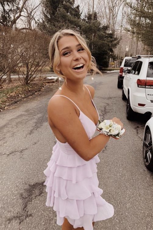 LTP1418,Light pink tiered homecoming dresses ruffles short homecoming Laylatailor Shop LTP1418,Light pink tiered homecoming dresses ruffles short homecoming Laylatailor Shop
