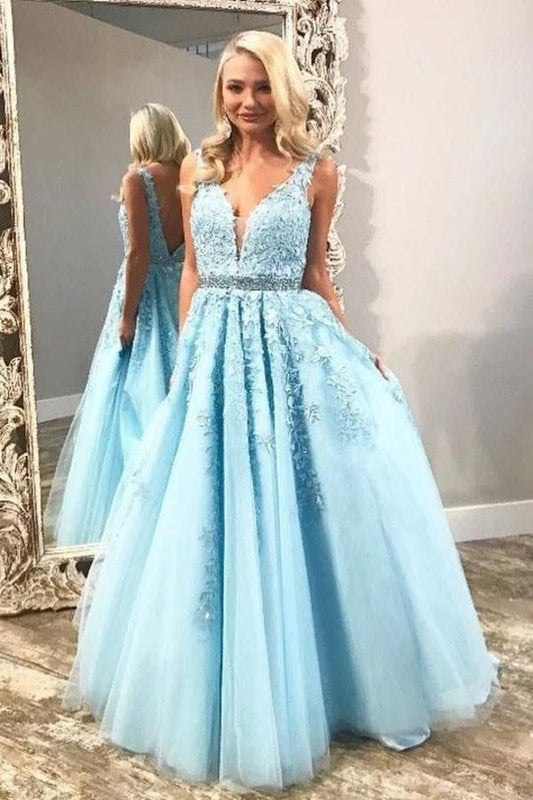 LTP0702,Light blue applique prom dress evening beaded prom dress