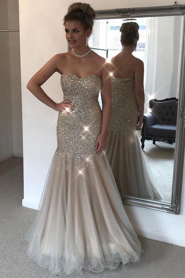LTP0718,Light beaded sweetheart long prom dress tulle mermaid evening formal dresses