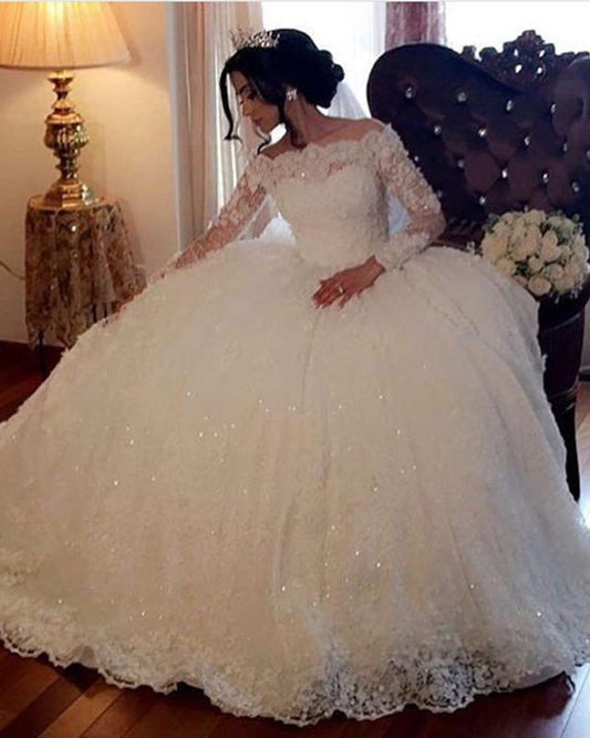 LTP1213,Long Sleeves Bateau Floor-Length Long Gown Ball Lace Wedding Dresses