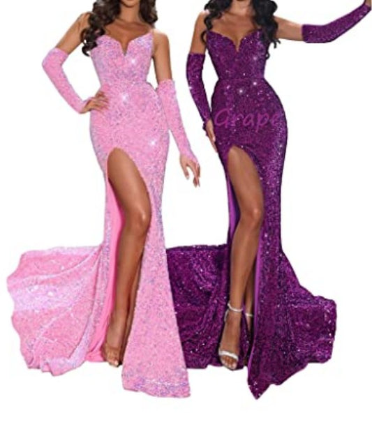 LTP1725,Sexy Mermaid Sequined Long Prom Evening Dresses, Side Slit Party Gown