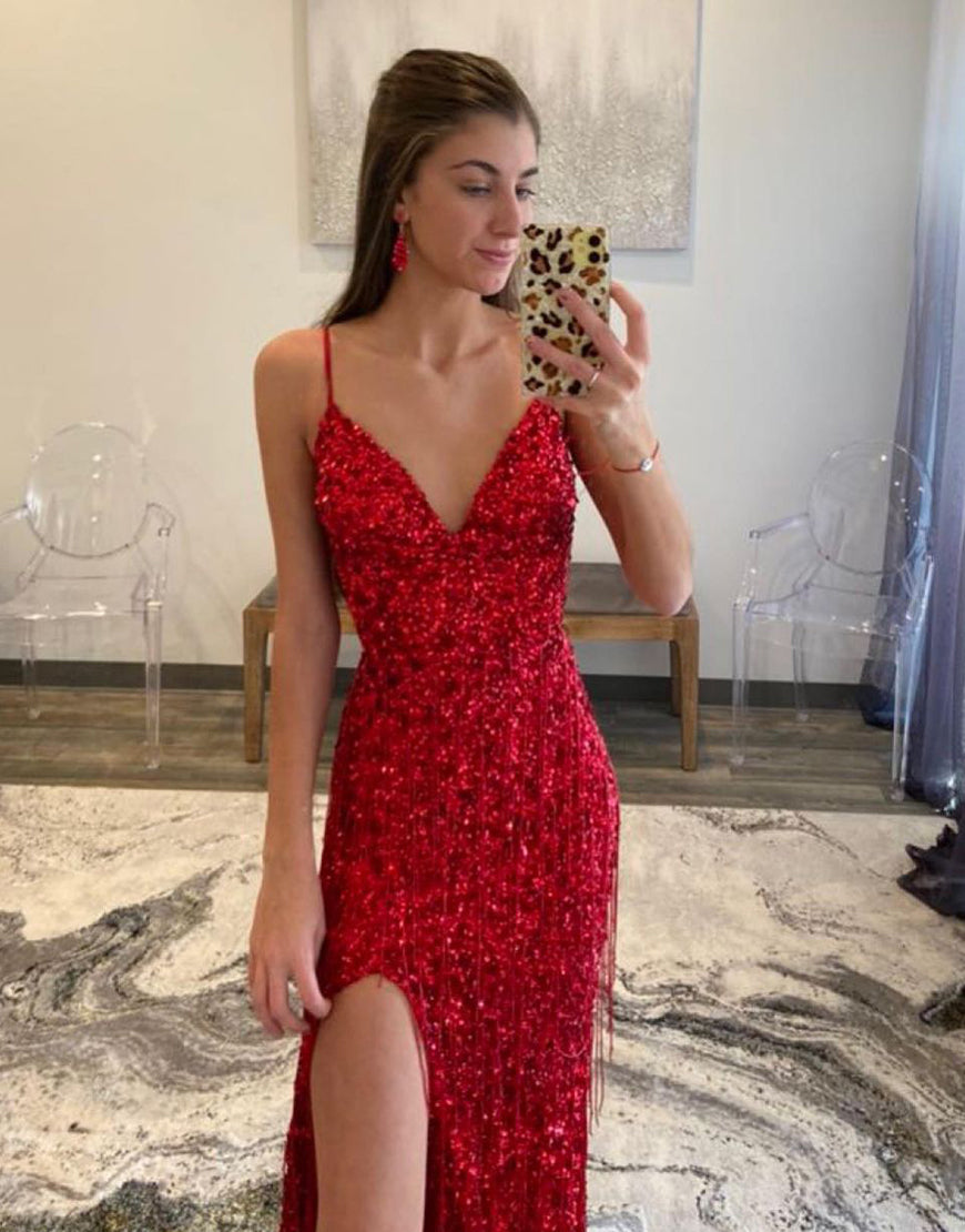 LTP0906,Glitter hot pink sequin prom dresses long v-neck long evening party gown