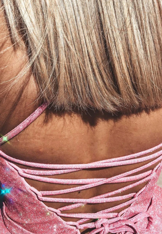 LTP0226,Sparkle A-Line Long Prom Dresses Pink Spaghetti Straps Evening Dress