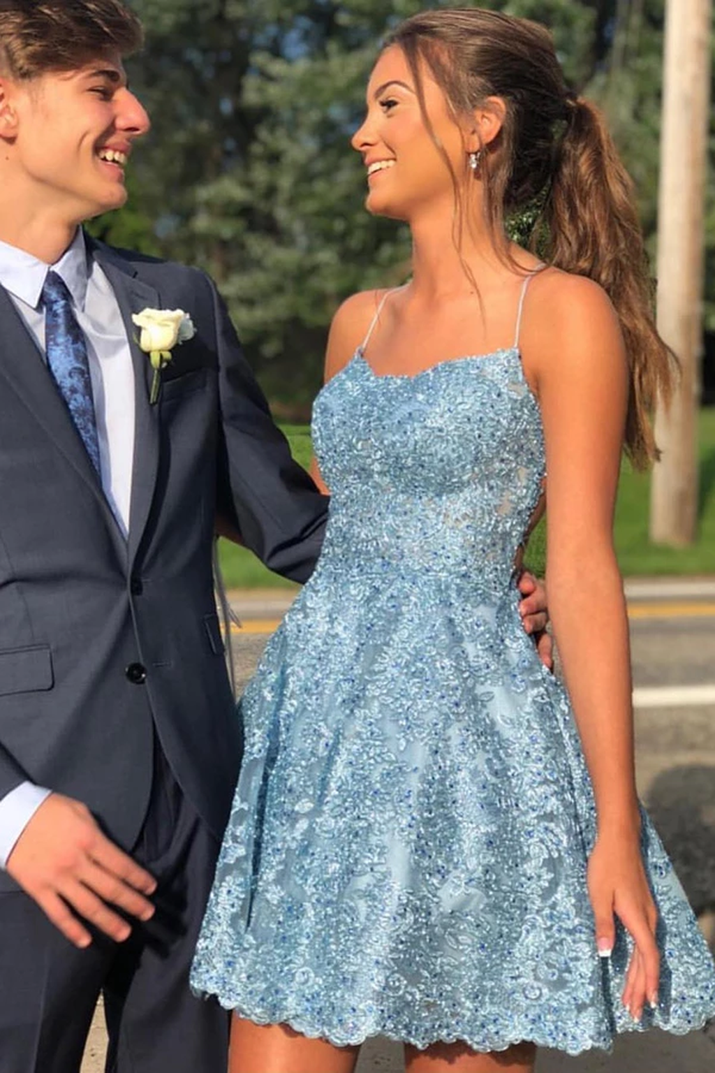 LTP1114,Lace Homecoming Dress, Blue HOCO Dress, Short Prom Dress ,Back Laylatailor Shop LTP1114,Lace Homecoming Dress, Blue HOCO Dress, Short Prom Dress ,Back Laylatailor Shop
