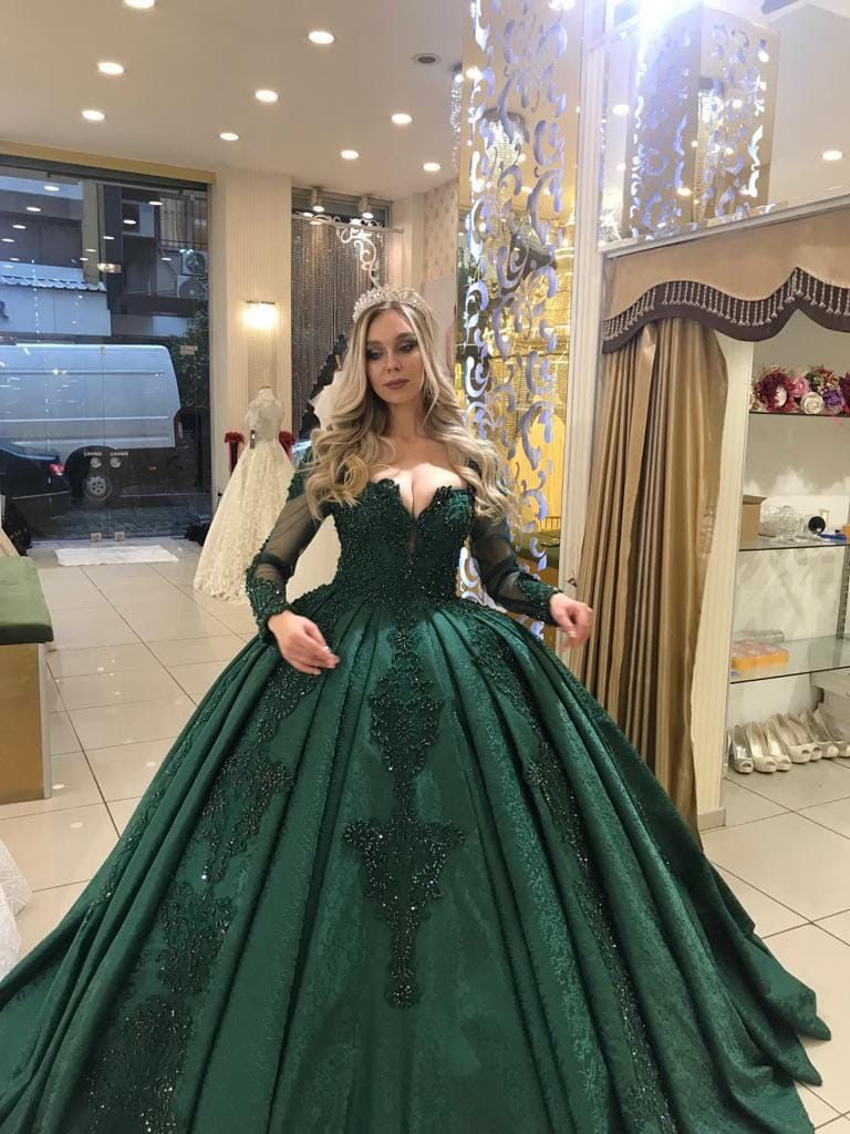 LTP0660,Green Long Sleeves Prom Dresses with Appliques Quinceanera Gow Laylatailor Shop LTP0660,Green Long Sleeves Prom Dresses with Appliques Quinceanera Gow Laylatailor Shop
