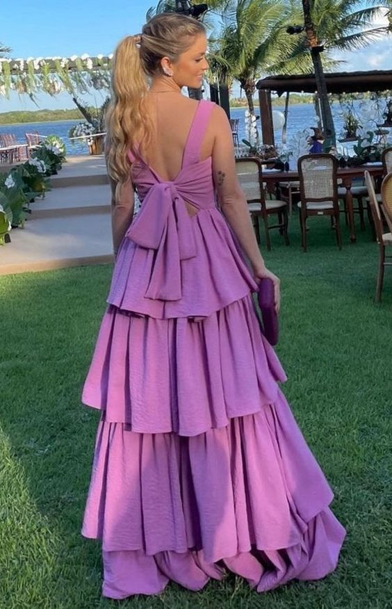 LTP1223,Purple Prom Dresses,Ruffles Floor Length Evening Graduation Gown