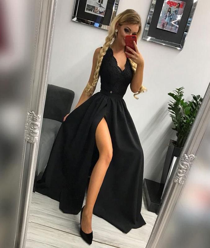 LTP0981,Black lace top satin prom evening dresses black prom dress wit Laylatailor Shop LTP0981,Black lace top satin prom evening dresses black prom dress wit Laylatailor Shop