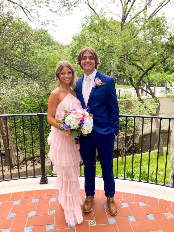 light pink halter prom dress Strappy-Back Long Halter Prom Dress with Empire Waist Signature Royal / XSmall