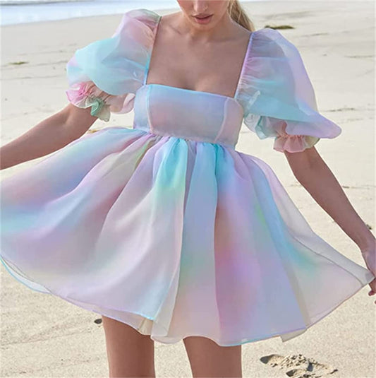 LTP1285,Cute Gradient Color Homecoming Dresses,Bubble Sleeves Hoco Dress