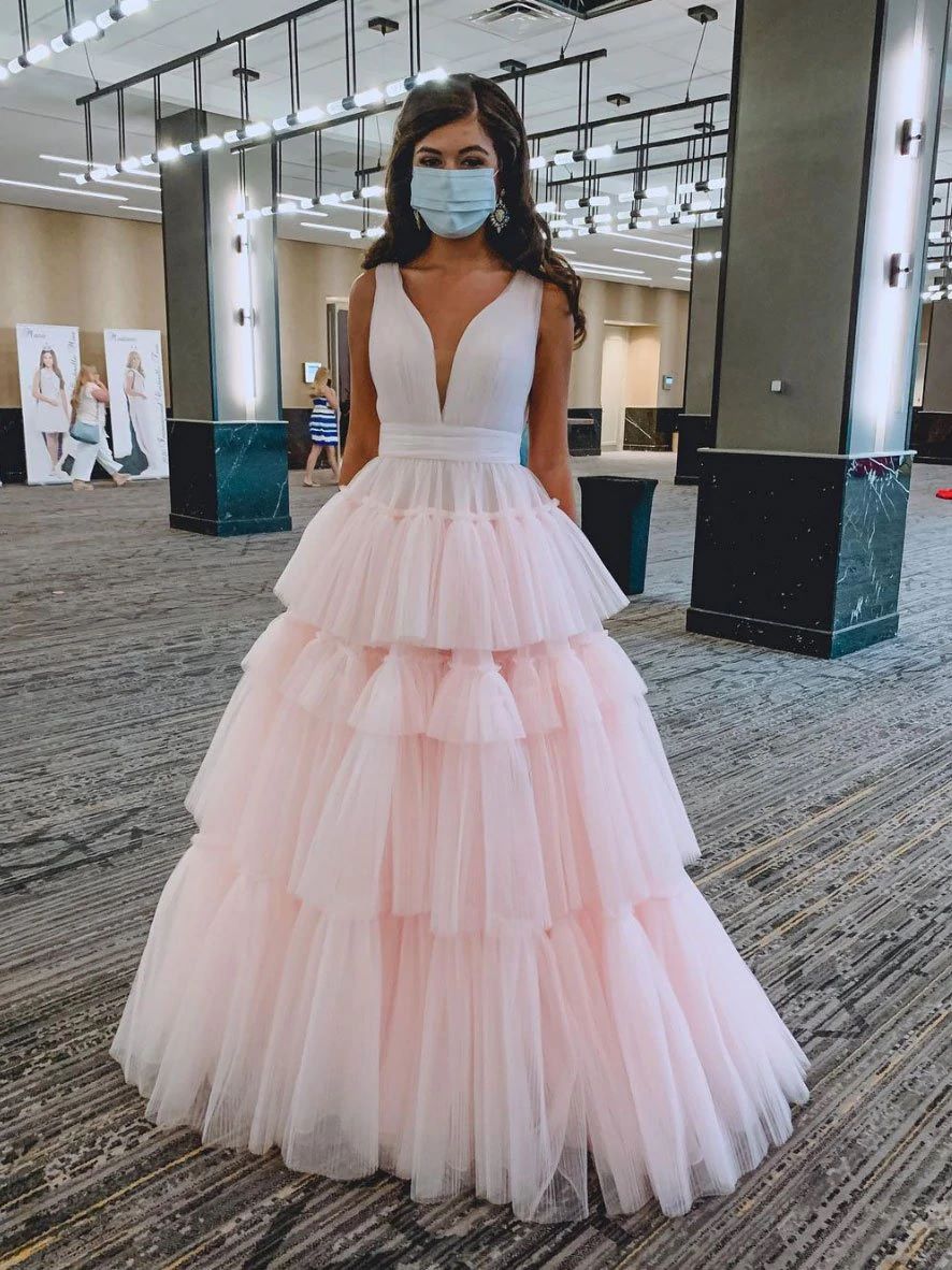 LTP1037,Princess light pink tulle prom dresses,v-neck evening dress Laylatailor Shop LTP1037,Princess light pink tulle prom dresses,v-neck evening dress Laylatailor Shop