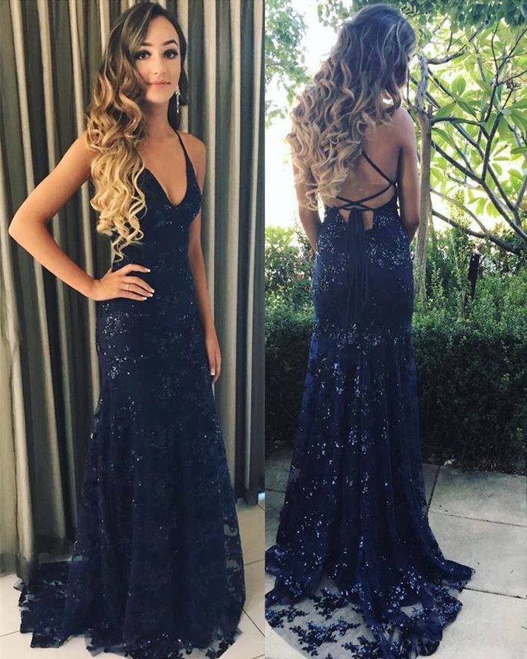 LTP0869,Navy blue sequin mermaid long prom dress