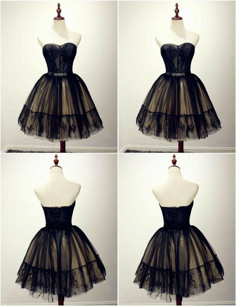 LTP0634,Princess black lace homecoming dresses ball gown mini prom dresses
