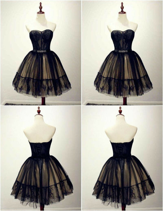 LTP0634,Princess black lace homecoming dresses ball gown mini prom dresses