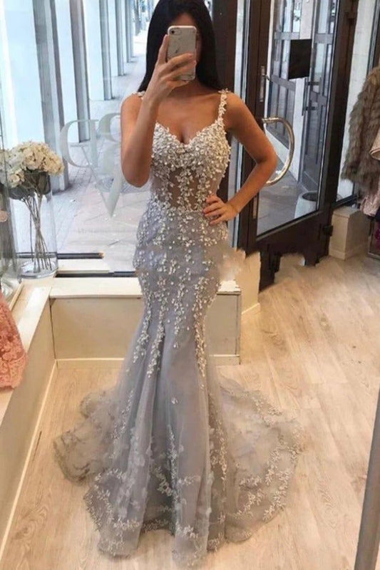 LTP0742,Unique Spaghetti Straps Mermaid V-Neck Prom Dresses