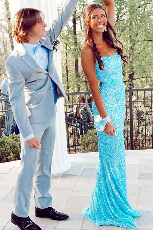 LTP1669,Vestido Blue Sequined Long Prom Dresses, Shiny Bodycon School Dance Dress