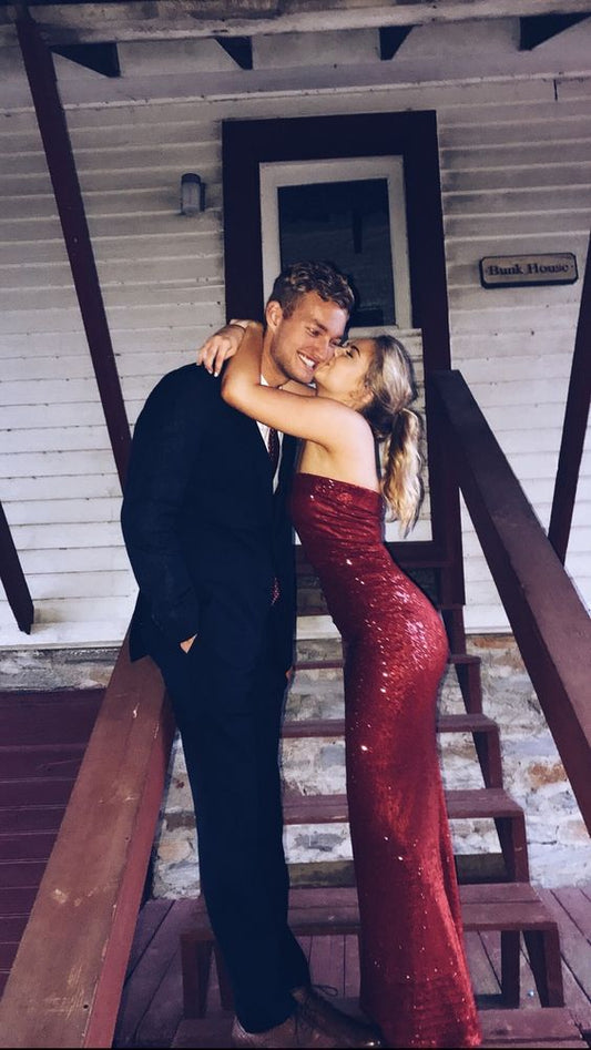 LTP0831,Strapless mermaid burgundy sequin long prom dresses