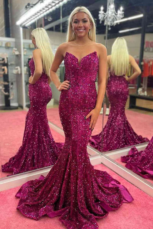 LTP1262,Sweetheart Sequins Mermaid Long Formal Dress, Sleeveless Bodycon Prom Evening Dresses