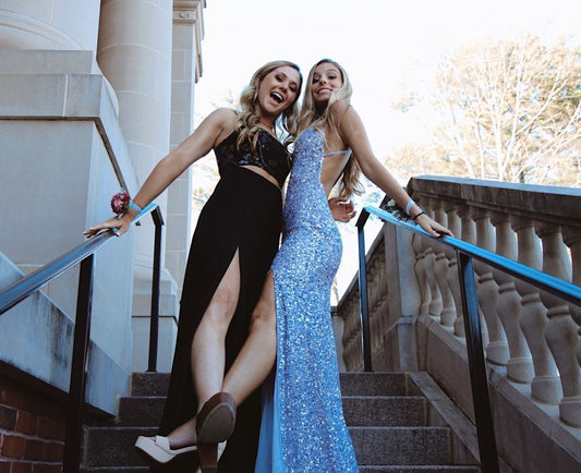 LTP1028,Sparkly Mermaid V Neck Straps Sequins Blue Prom Dress,Glitter Slit Evening Dresses