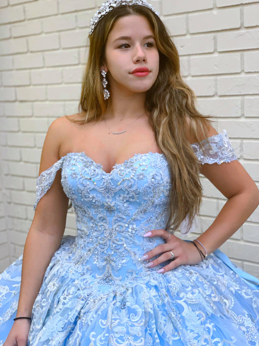 LTP1052,Off the Shoulder Ball Gown Long Prom Dress,Sweet 16 Dress,Sky Blue Evening Dresses