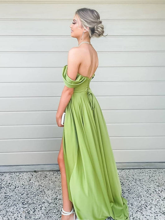 LTP0935,Simple off the shoulder prom dress,side slit evening formal gown
