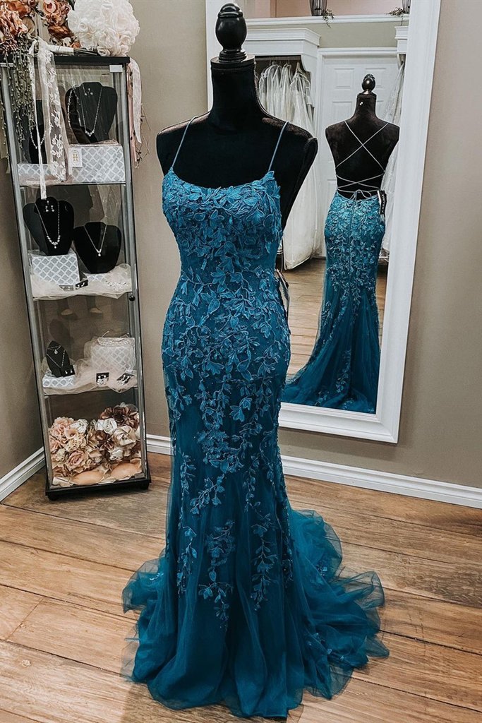 LTP0085,Backless Mermaid Dark Teal Lace Long Prom Dress, Mermaid Teal Lace Long Formal Evening Dress