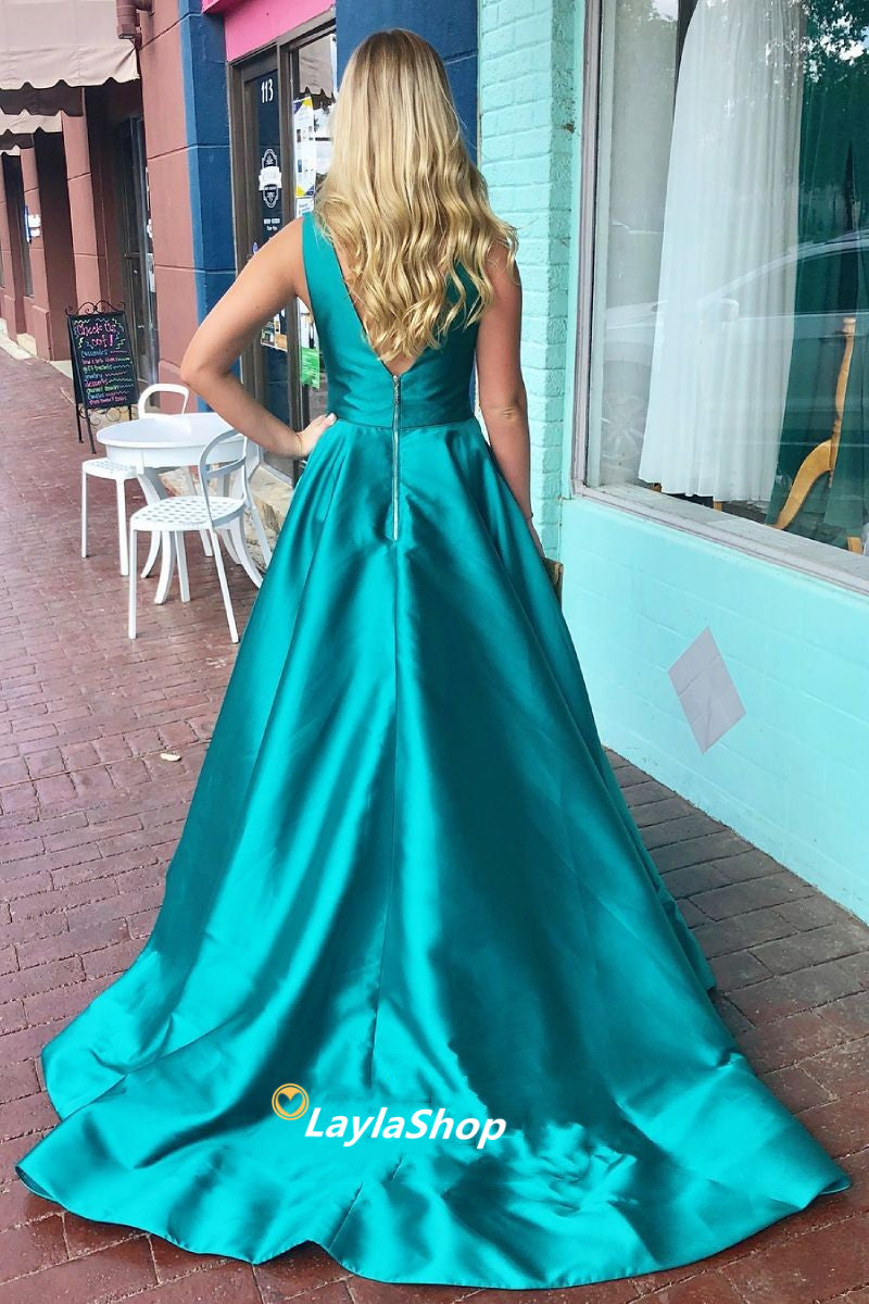 LTP0759,Green a-line satin prom dress evening dresses long prom dresses