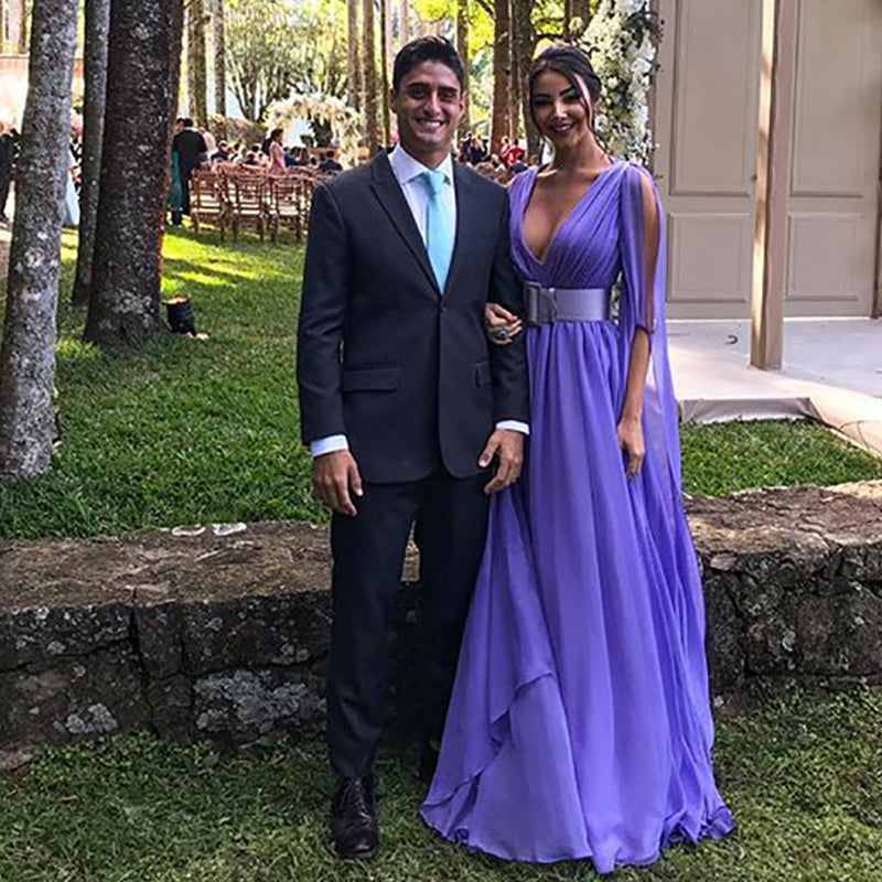 LTP0158,Sexy Deep V-Neck Chiffon A-Line Floor-Length Party Prom Dress