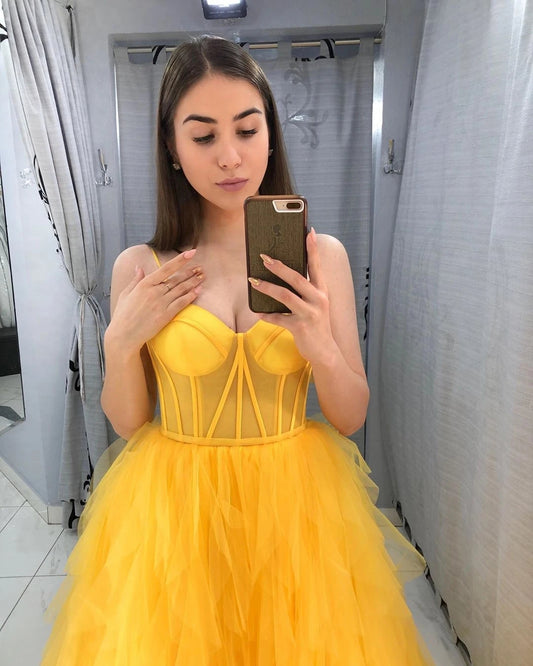 LTP1268,Fashion Yellow Tulle Prom Dresses Birthday Ball Gown